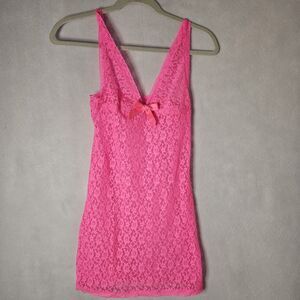 ETAM Hot Pink Neon Nightie Sz S Lace Teddy Adjustable Straps